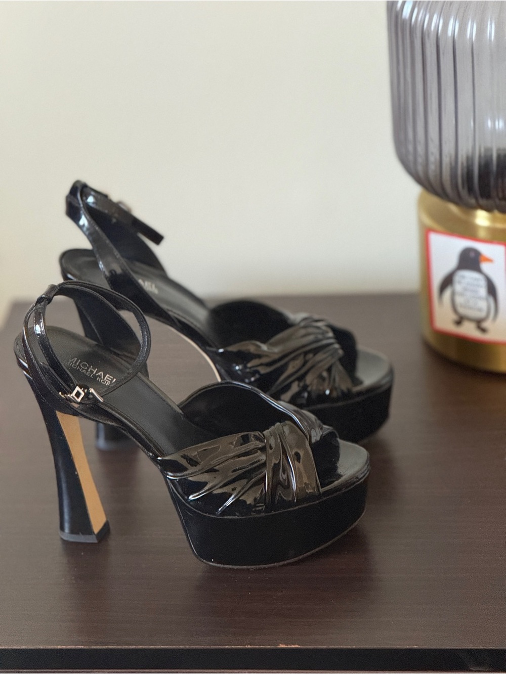 Michael Kors Black Patent High Heels with Knotted Front